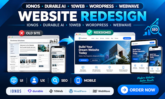 redesign ionos website durable ai 10web wordpress webwave builder UI SEO UX