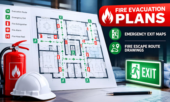 create fire evacuation plans, emergency exit maps and fire escape route drawings