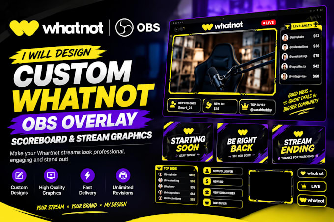 design custom whatnot obs overlay scoreboard and stream graphics