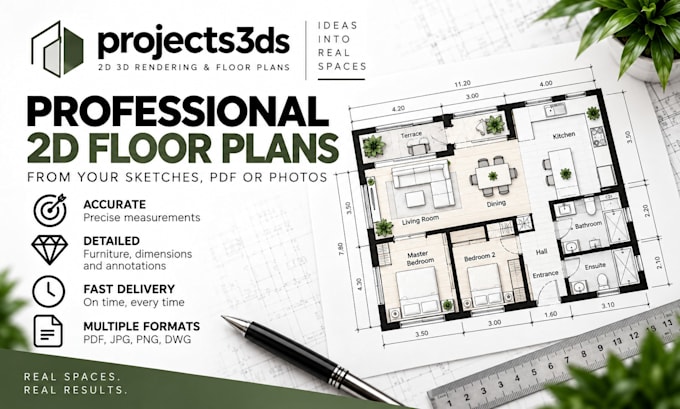 redraw professional 2d floor plans from sketches or PDF