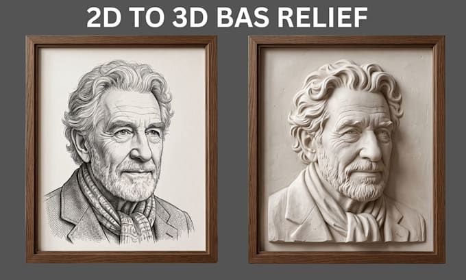 convert image to 3d sculpt bas relief model for cnc carving, engraving printing