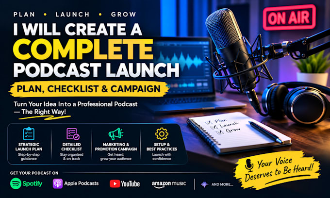 create a complete podcast launch plan checklist and campaign