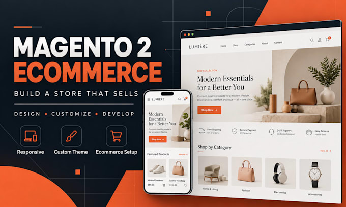 be your magento theme 2 ecommerce website store landing page design developer