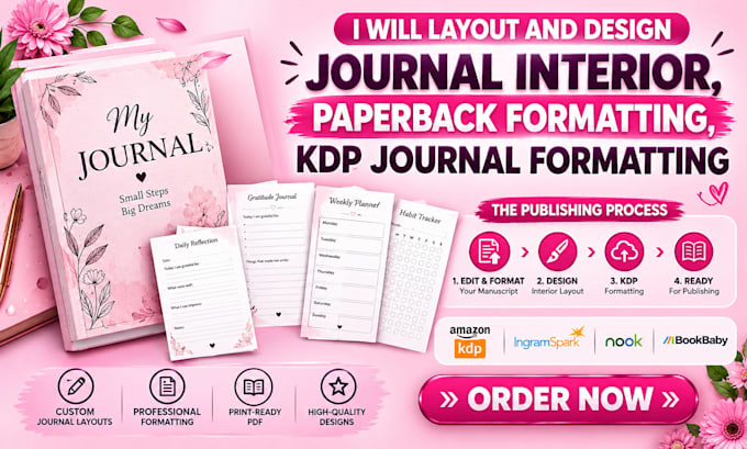 layout and design journal interior, paperback formatting, KDP journal formatting