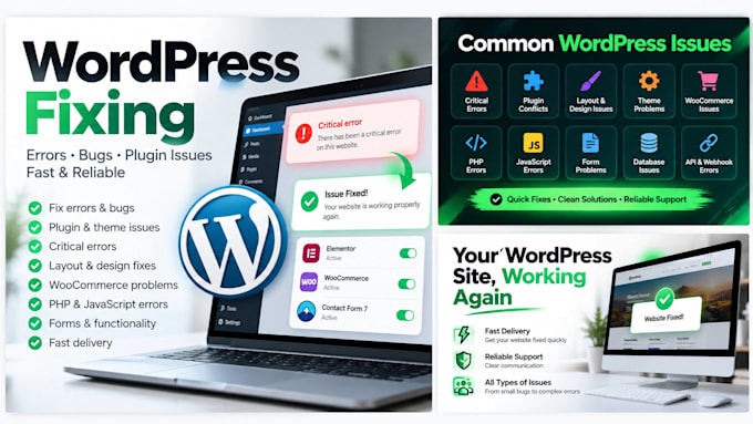 fix wordpress issues, errors, bugs and plugin problems
