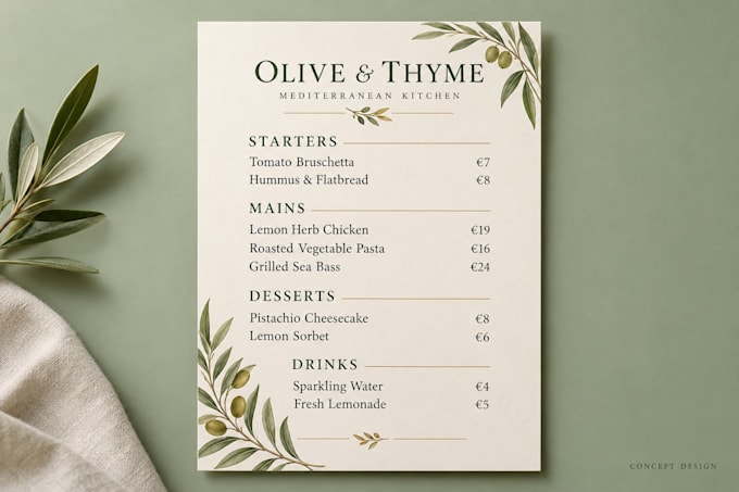 design a professional resturant menu