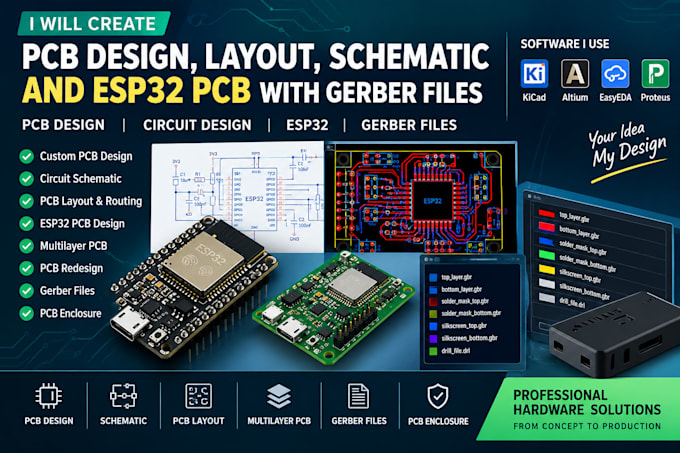 design custom pcb layout design circuit schematic design esp32 pcb gerber files