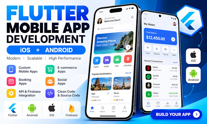 build mobile app development, ios app android ,app creation using flutter