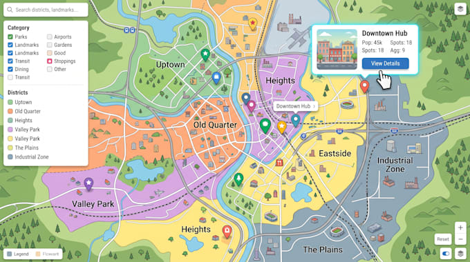 design interactive map, clickable map, svg map, website, digital and vector maps