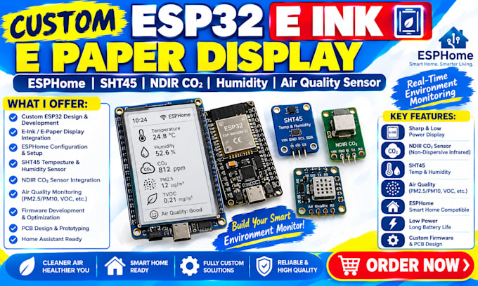 do custom esp32 e ink e paper esphome sht45 ndir co2 humidity air quality sensor