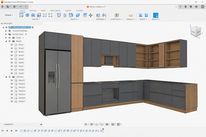 design 3d kitchen cabinet with cad drawing cut list and render