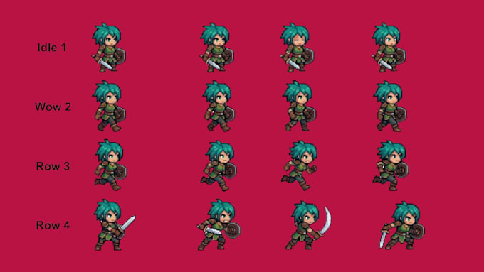 design 2d sprite sheet, pixel art, sprite sheet animation