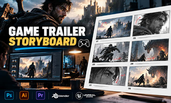 game trailer storyboard, cinematic cutscenes, interactive ads, previsualization