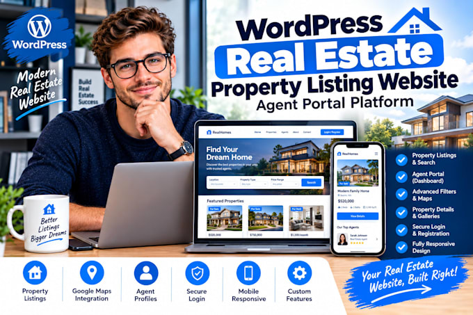 build wordpress real estate property listing website agent portal platform idx