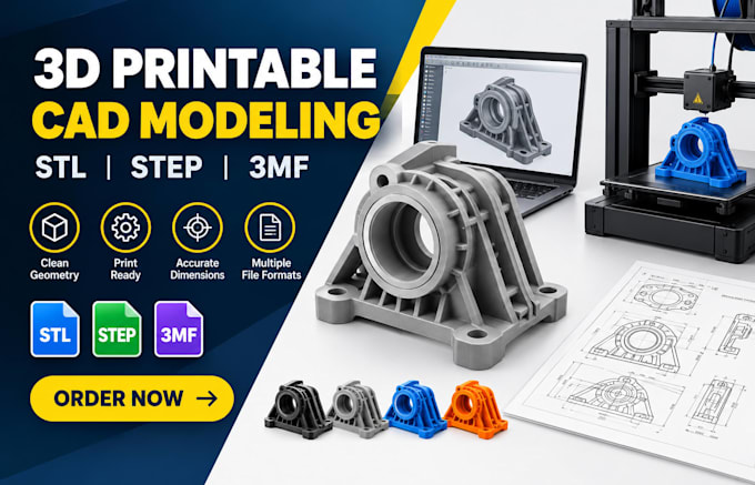 create 3d printable models, stl, step and 3mf files