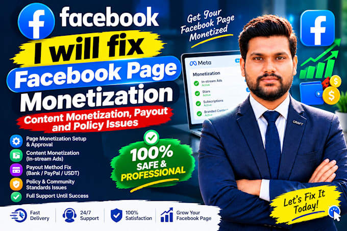 fix facebook page monetization, content monetization, payout and policy issue
