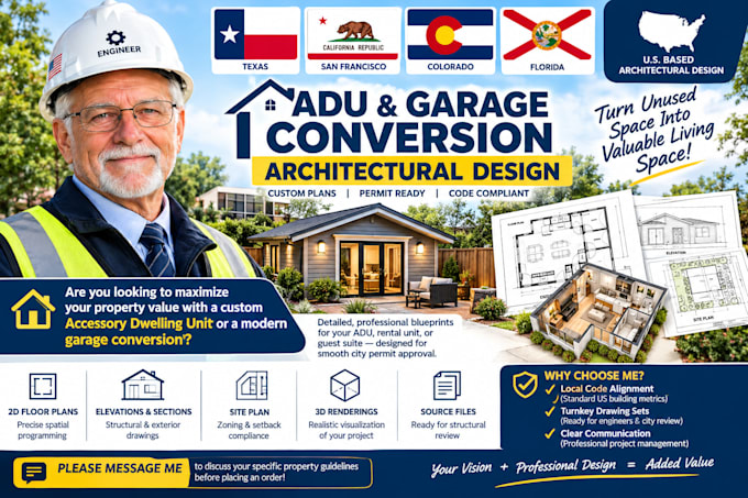 design a ready adu plan and garage conversion drawing