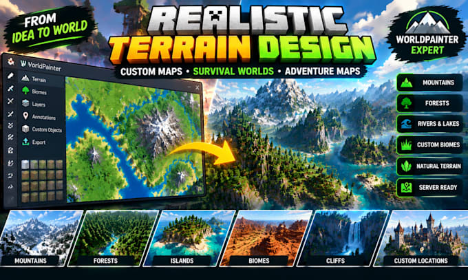 build minecraft maps survival worlds, realistic terrain using worldpainter