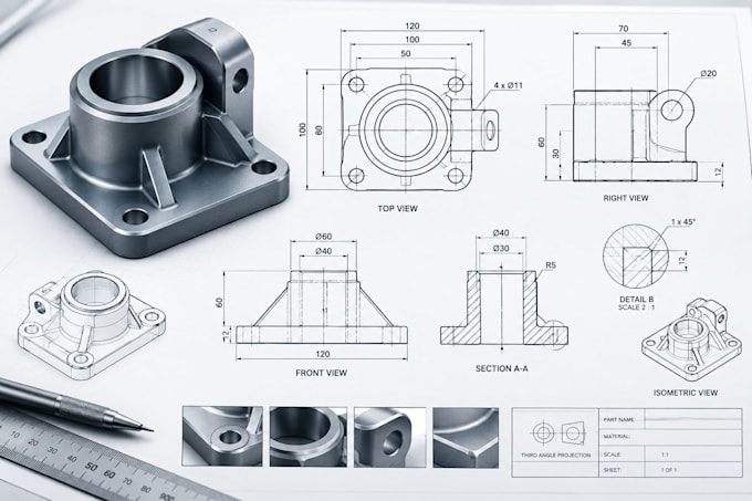 create technical drawings, line drawings, and manufacturing ready 2d drawings