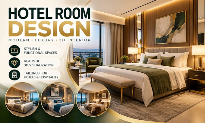 create modern hotel room interior design and 3d concepts