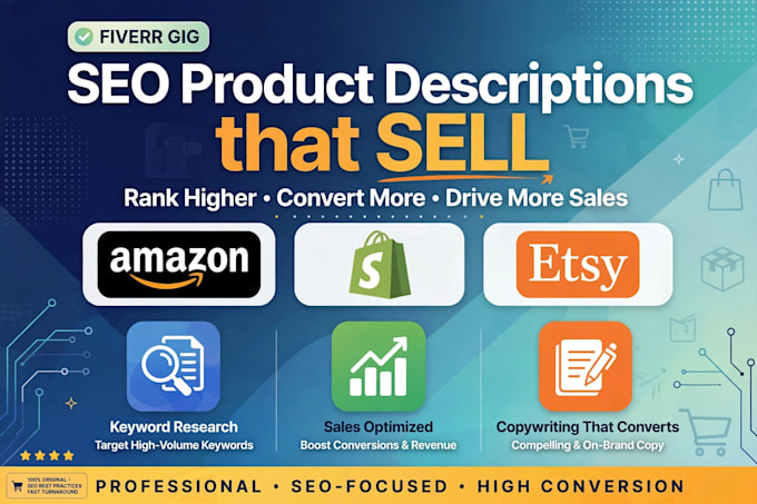 seo product descriptions for shopify, amazon and etsy