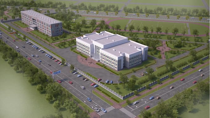 develop masterplan layout for sport facility,multipurpose sport center 3d render