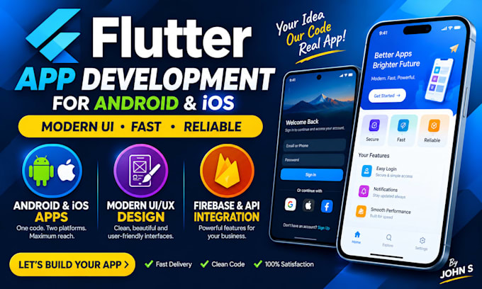 develop a flutter app for android and ios with modern UI