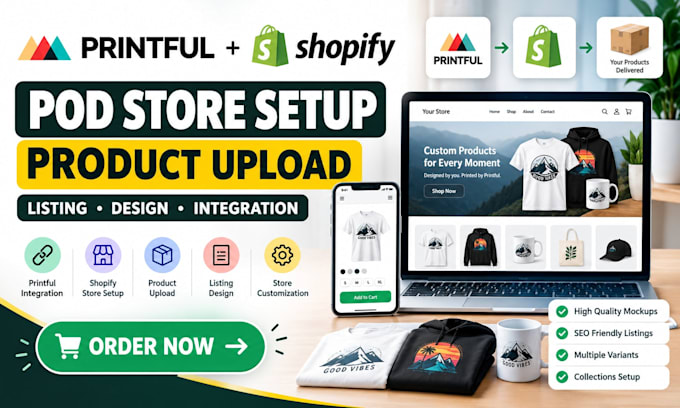 do printful shopify product upload listing design pod integration store setup