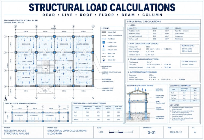 provide residential structural load calculations analysis and structural design