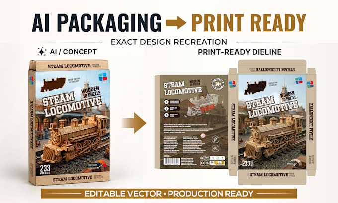 convert ai generated packaging to print ready vector with dielines
