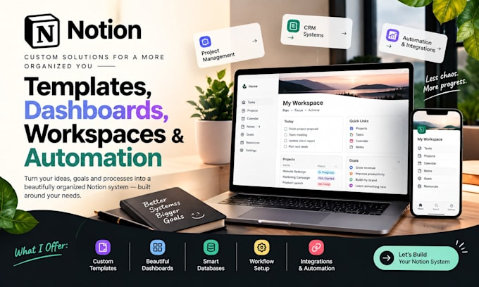 create custom notion template, dashboard setup, and notion workspace automation