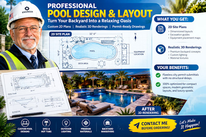 design detailed swimming pool plan for construction and permit