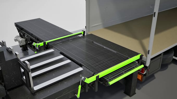 create 3d industrial animation automated truck loading dock warehouse logistics