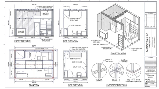 create exhibition booth fabrication shop drawings