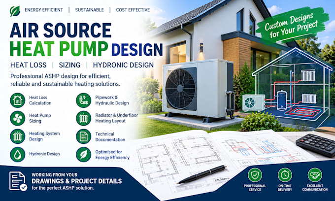 design air source heat pump systems, heat loss, sizing and hydronic design
