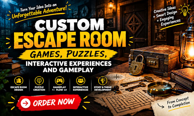 design custom escape room games puzzles, interactive experiences and game design