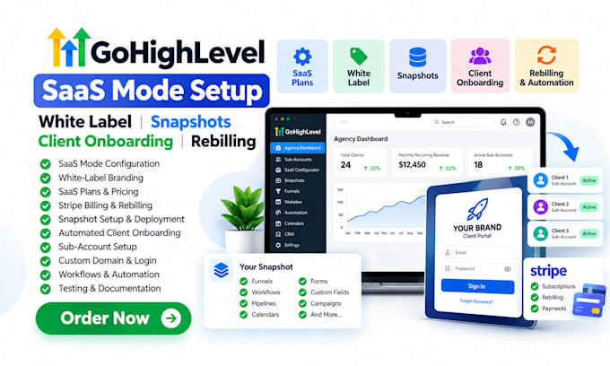 setup gohighlevel saas mode white label snapshot client onboarding and rebilling