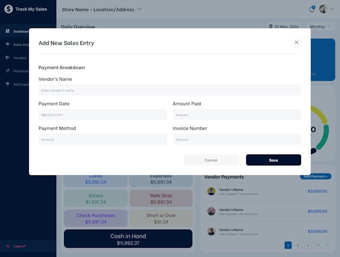 dashboard UI for track my sales