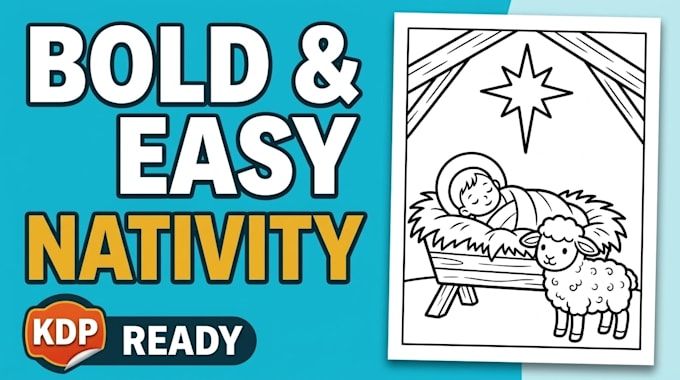draw bold and easy christian nativity coloring pages for KDP