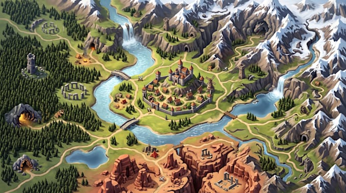 design fantasy map, fictional map, rpg map, medieval and adventure maps
