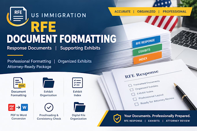 format your US immigration rfe response and supporting exhibits