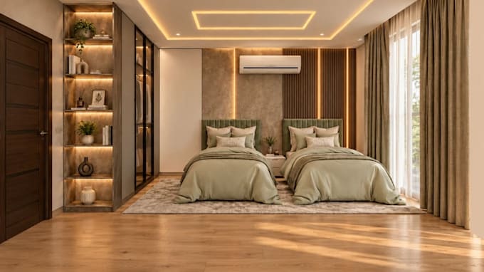cgi3d interior design,open plan living,dinning area,twin bedroom,l shape kitchen