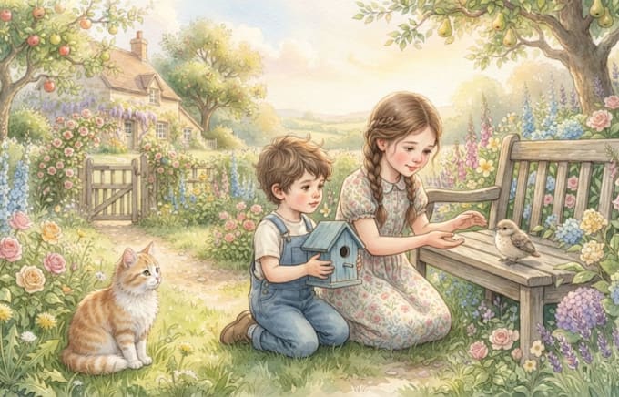erstelle eine professionelle kinderbuch illustration in aquarell