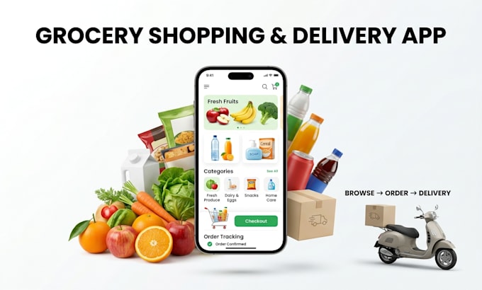 develop grocery app, grocery delivery, food delivery app shopping app