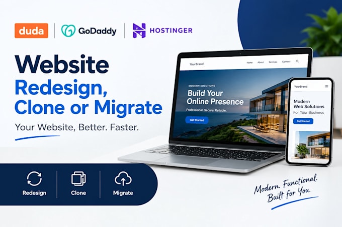 redesign duda website, clone or migrate duda website, godaddy hostinger website