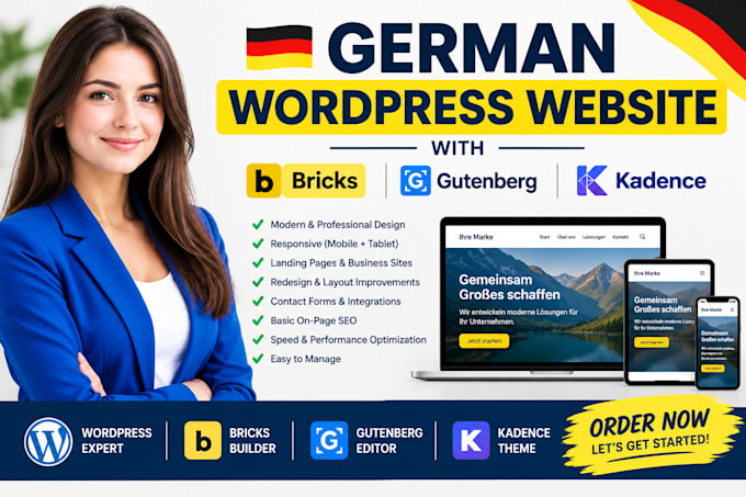 design german wordpress site with bricks gutenberg and kadence