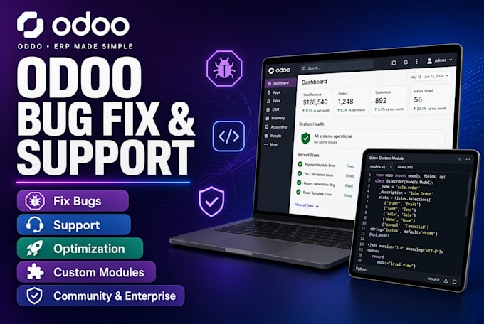 odoo developer fix bugs provide support and system optimization