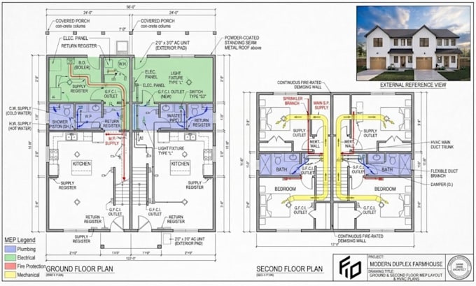 do architectural 2d floor plan, structural hvac permit ready mep drawing autocad