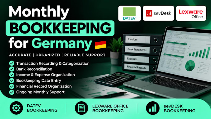 provide monthly germany bookkeeping using datev, lexware,sevdesk