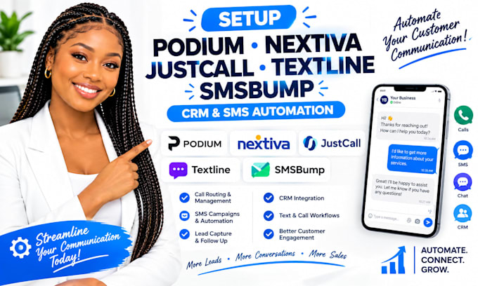 setup podium nextiva ring central justcall textline smsbump CRM SMS automation